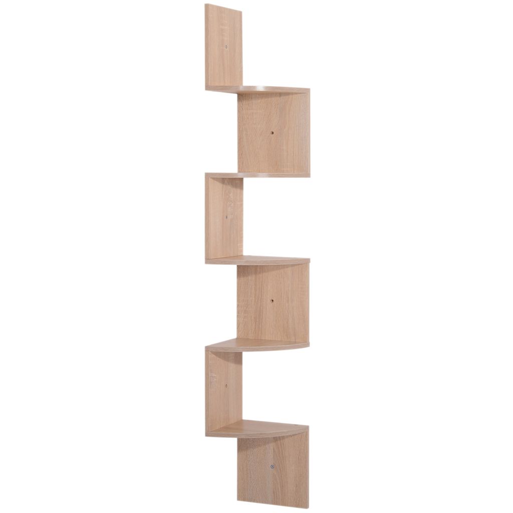 HOMCOM Eck-Wandregal, Zickzackform, 20 L x 20 B x 126 H cm, 5 Ebenen, helles Eichenholz