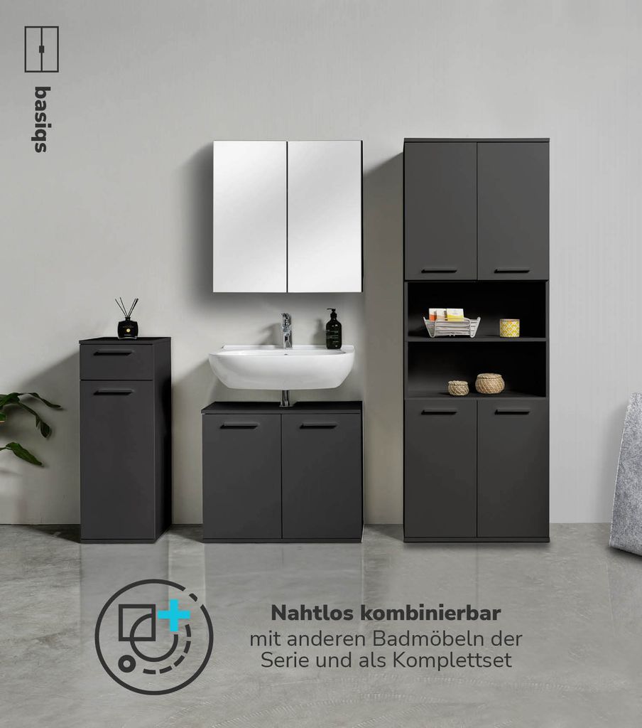 mokebo® Bad Hochschrank in Anthrazit-Schwarz 'Der Kapitän', Produktbild 5