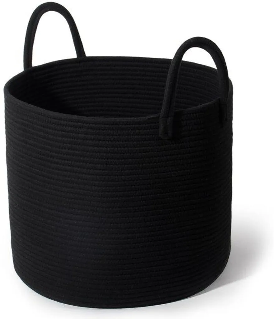Panier à linge rond en coton tressé noir 40x34 cm pour salle de bain