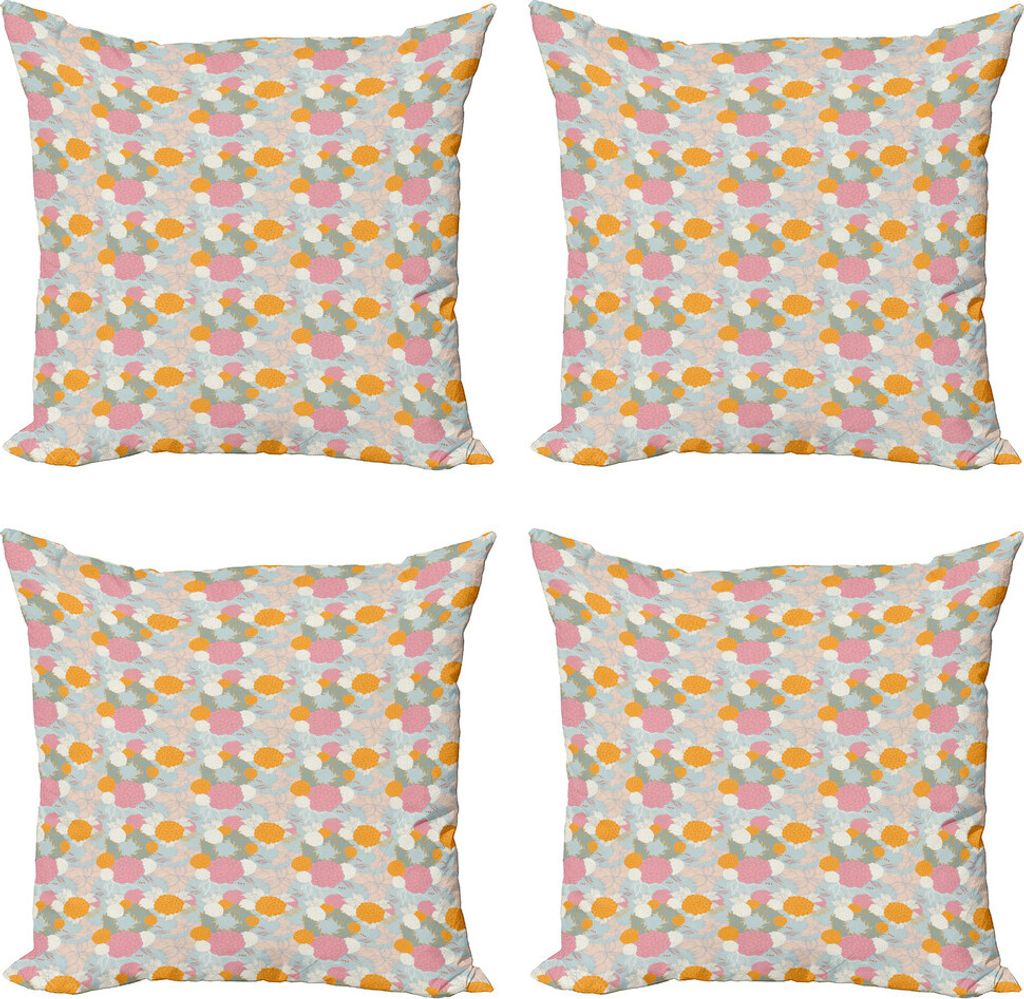 ABAKUHAUS Blumen Kissenbezug Set (4 Stück), Pastelltöne Blumen, Moderner Doppelseitiger Digitaldruck, 45 cm x 45 cm, Mehrfarbig