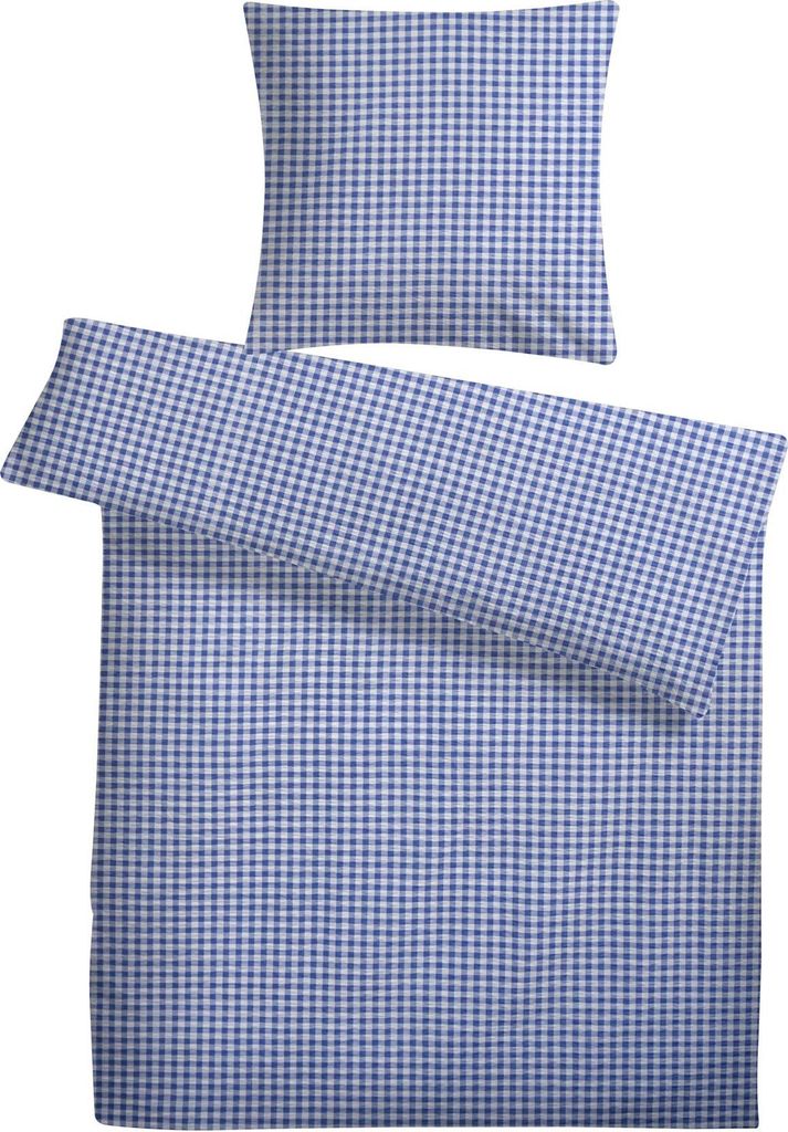 Seersucker Bettwäsche 155x220 Karo Blau Sommer Bettwäsche kariert Bettbezug 155 x 220 - Bügelfrei