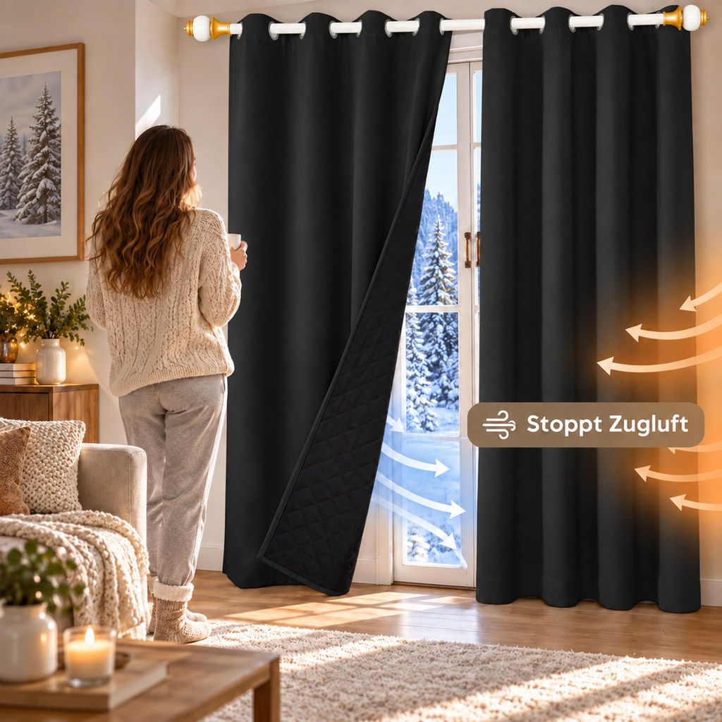 100% Verdunkelung Thermo Vorhänge Schwarz 132*160cm