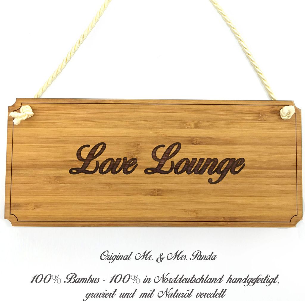 Mr. & Mrs. Panda Schild Love Lounge - Geschenk, Infotafel, Landhaus, Wegweiser, Graviert, Shabby, Türschild, Geschenkidee, wandtafel, Hinweisschild