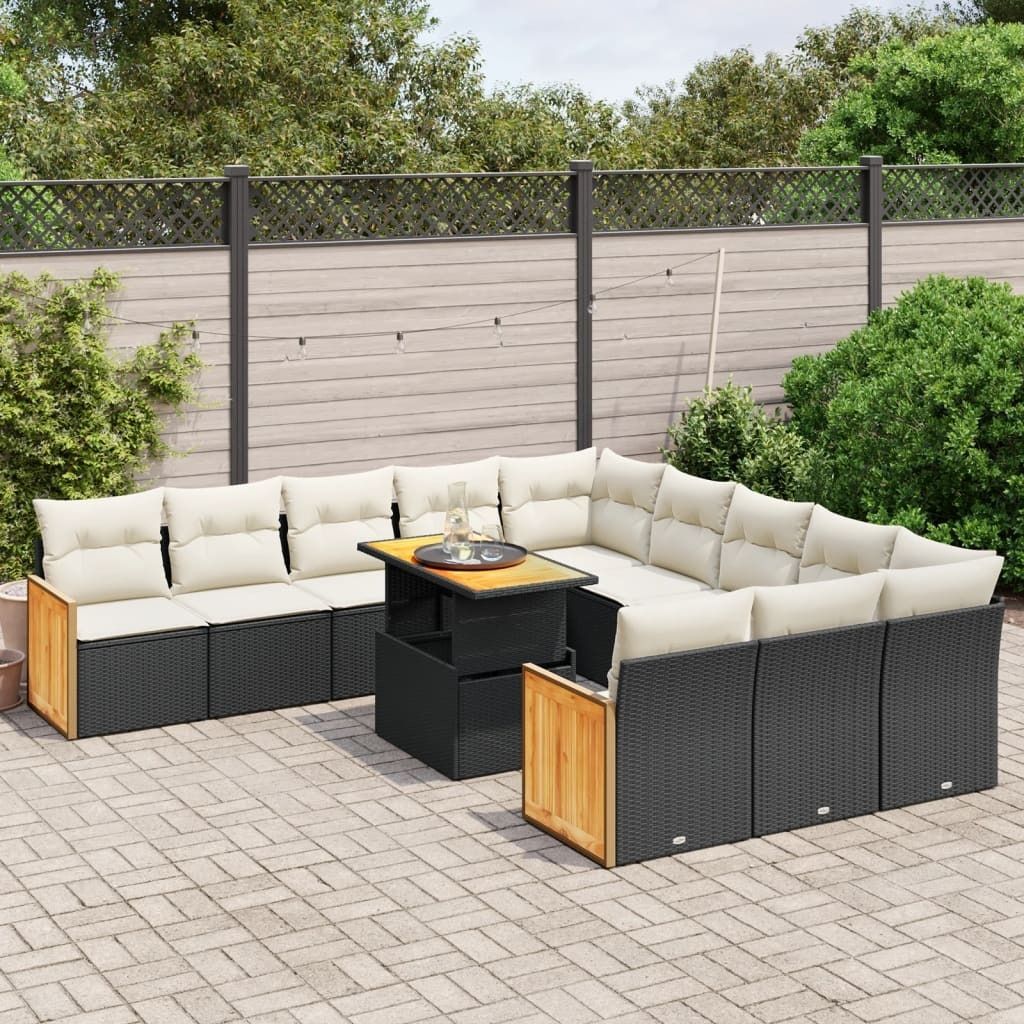 Maison Exclusive - 11-tlg. Garten-Sofagarnitur mit Kissen Schwarz Poly Rattan