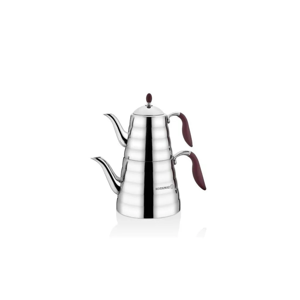 Théière Turque Double Étage Korkmaz Viva en Inox Brillant 1,1L et 2,5L