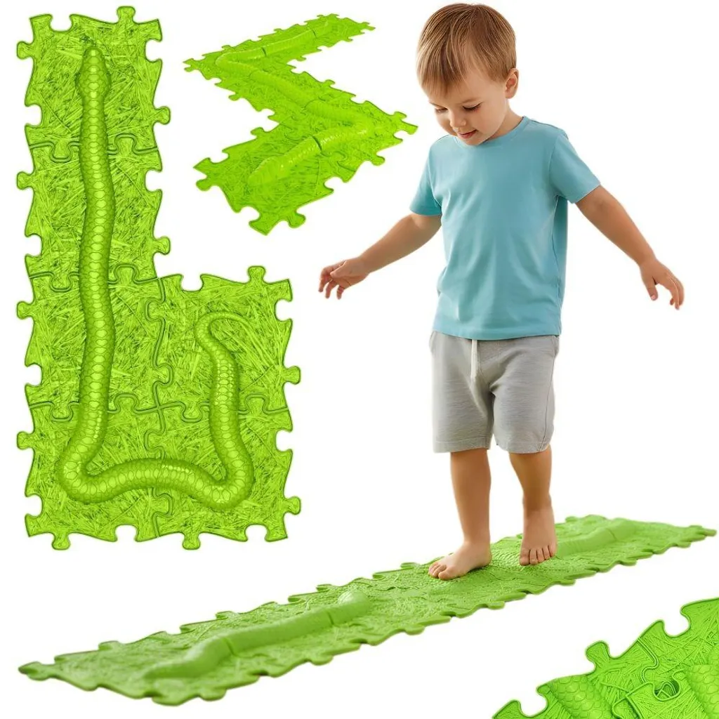 Dalles Sensorielles en Puzzle Serpent Vert avec Reliefs de Massage