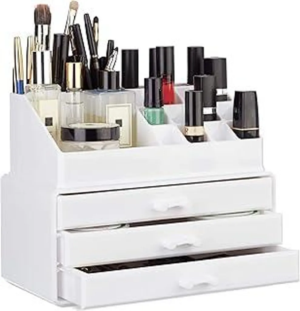 Organizer Trucchi 3 Cassetti Bianco | Scaffale Modulare per Cosmetici