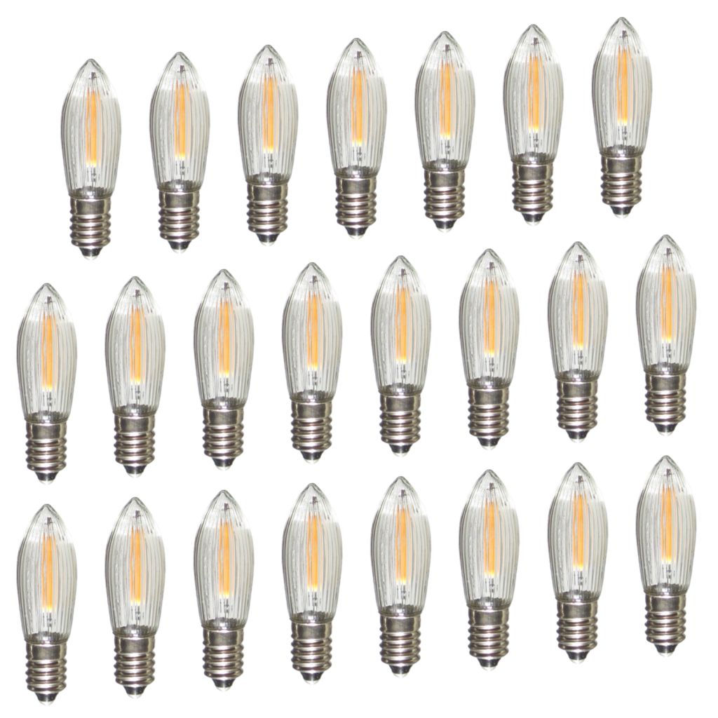 Erzgebirgslicht - AUSWAHL - 23 Stück LED Filament Topkerze 14-55 V 0,1 W für INNEN, für 4-16 Brennstellen E10 Riffelkerze Ersatzbirne Glühbirne...