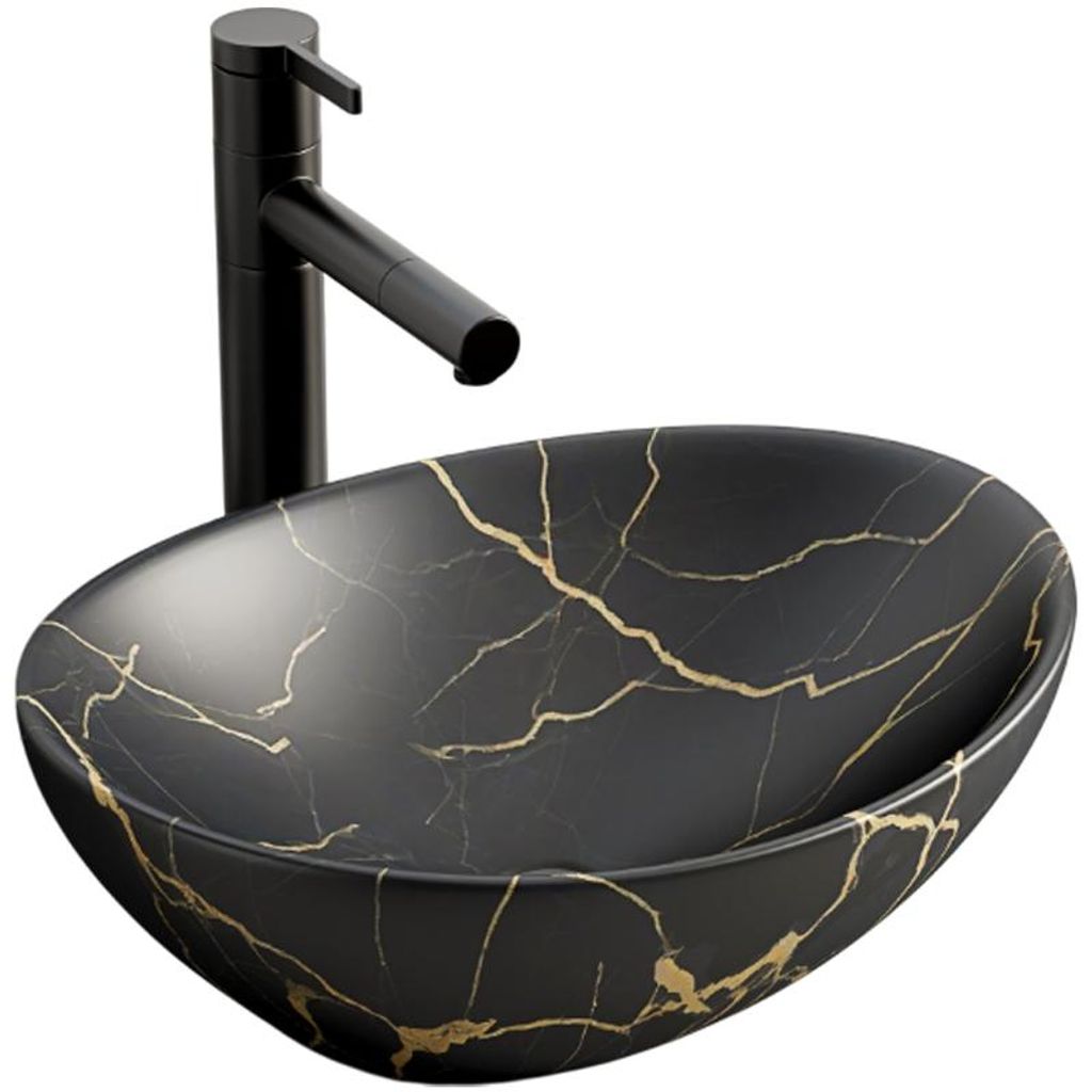 Lavabo ovale in Vetroceramica nera 41x34,5 cm Immagine del prodotto 