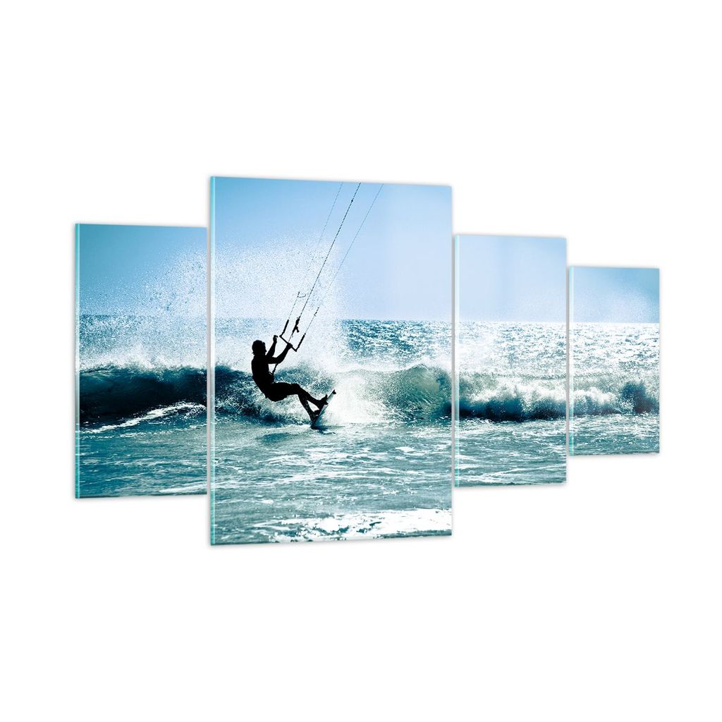 Bilder auf glas - Drachen-Surfen Wasser Ozean - 160x90cm - Glasbilder - Wandbilder - Kunstdruck - zum Aufhängen bereit - Wanddekoration aus Glas -...