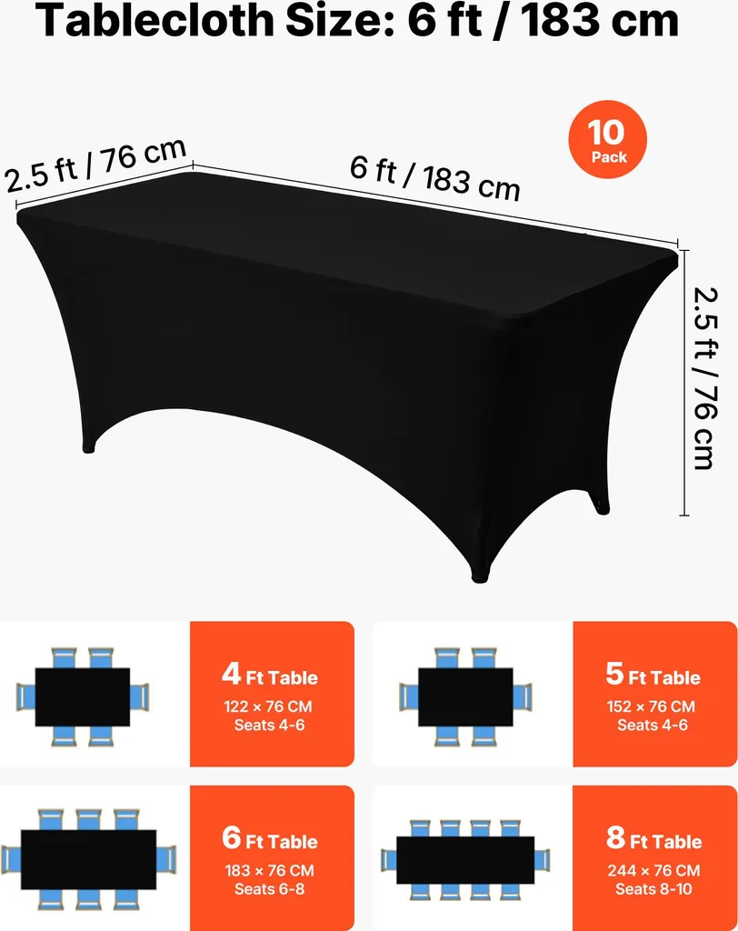 Set 10 Tovaglie Elasticizzate VEVOR Nere per Matrimoni e Feste - 4