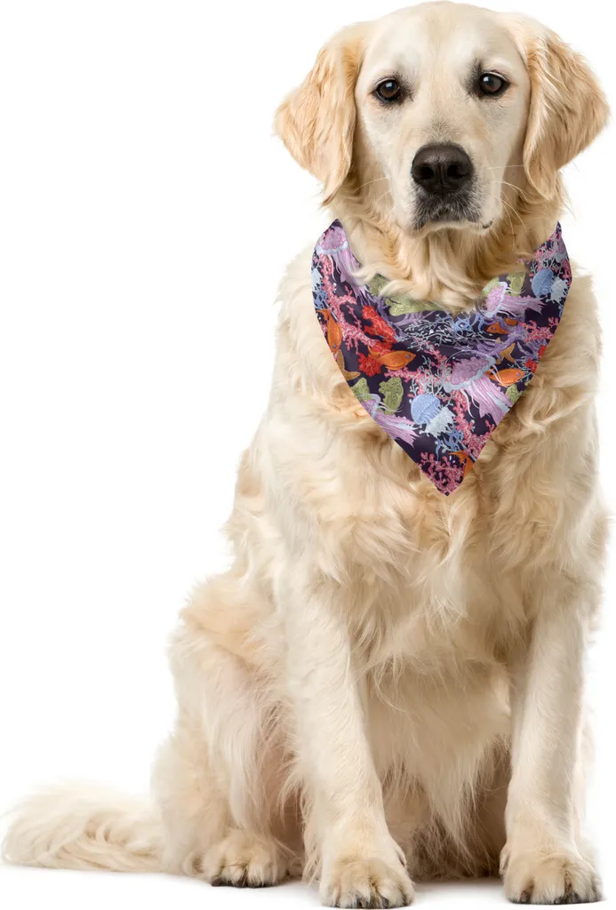 ABAKUHAUS Bandana per animali domestici con motivo medusa, stile vintage subacqueo, 55x55 cm, prugna e multicolore