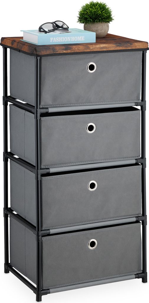 Comodino Relaxdays, 4 cassetti in tessuto, metallo, effetto Immagine del prodotto 