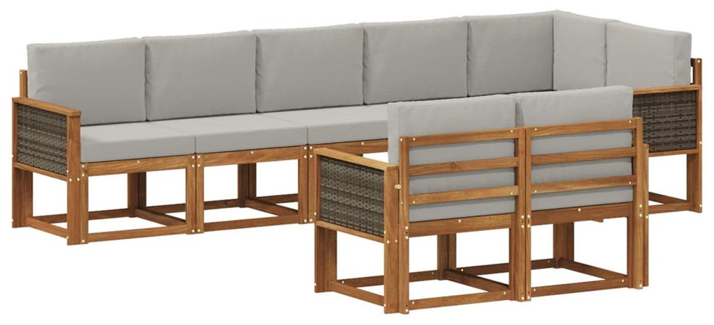 vidaXL Outdoor-Sofagarnitur 8 pcs Natürlich und Hellgrau Polyester
