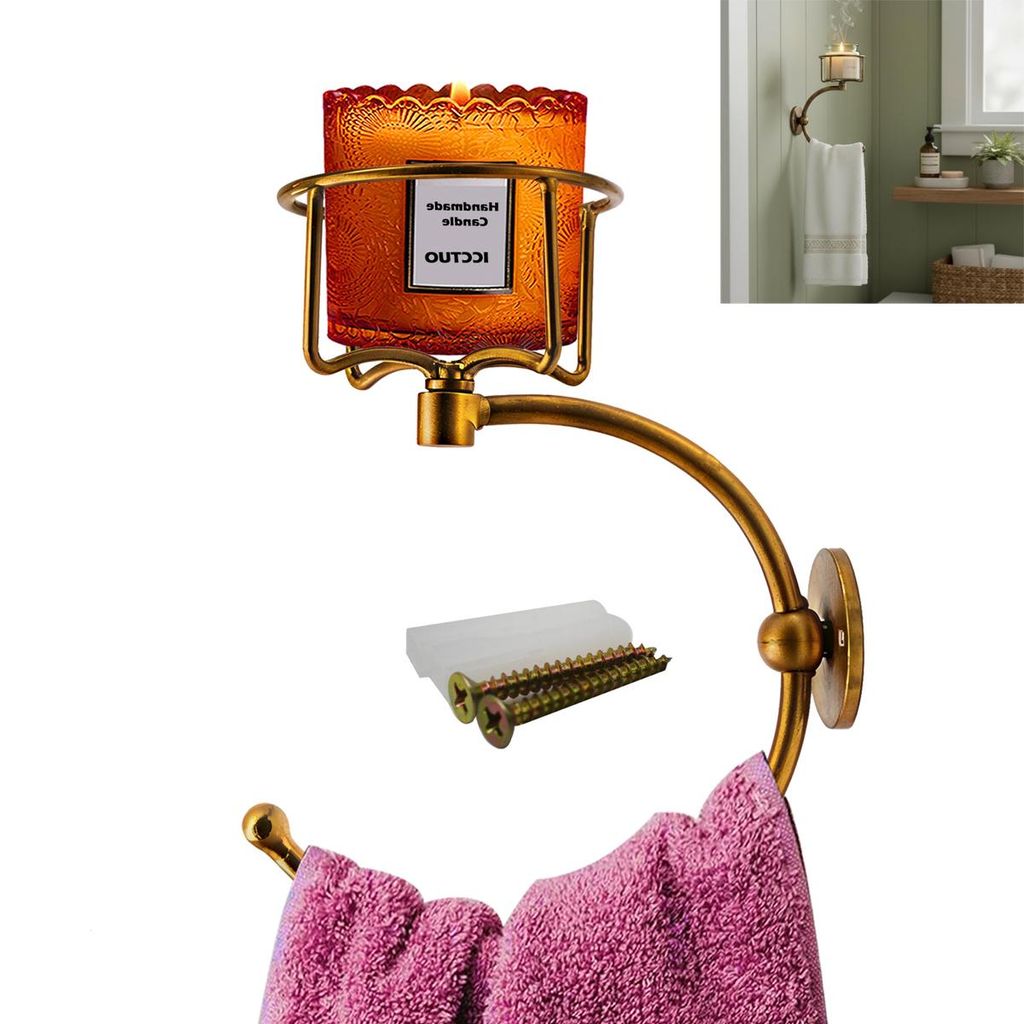 Handtuchhalter für Badezimmer-Wand, Handtuchhaken mit Wandkerzenhalter, Handtuchring, Roségold, Wandmontage, Aromatherapie verhindern