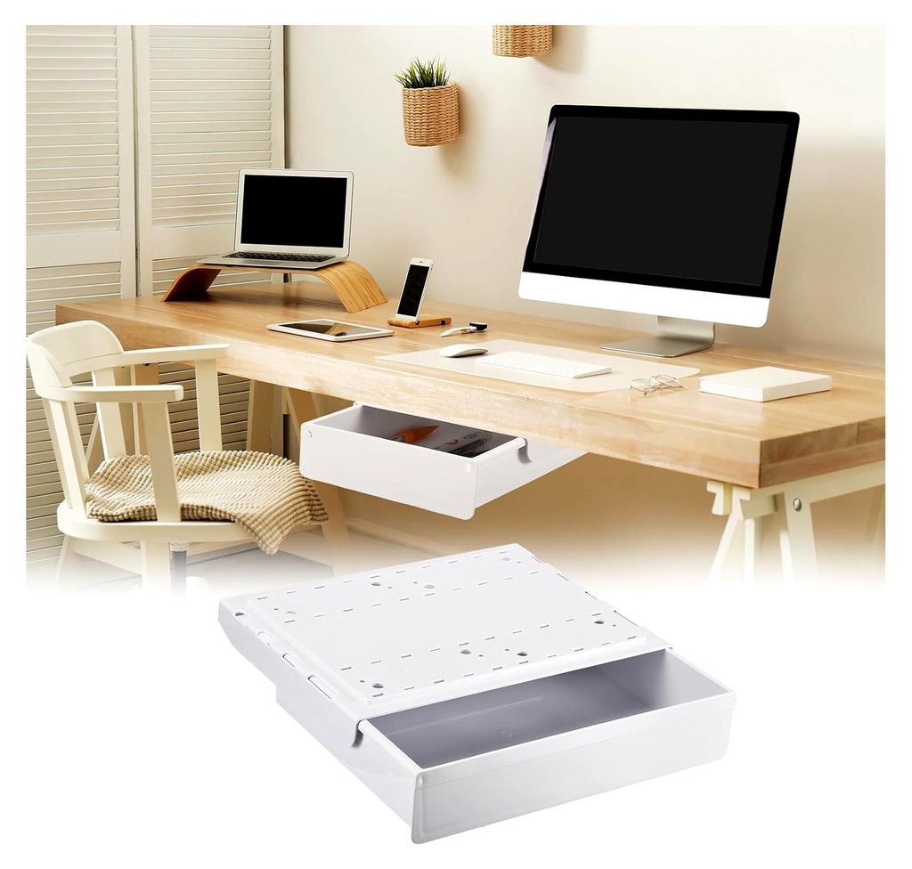 Schublade unter dem Schreibtisch, 1 Stück - Kunststoff Selbstklebende Schreibtisch-Organizer, Herausziehbare Schreibtisch-Aufbewahrung für Büro ...