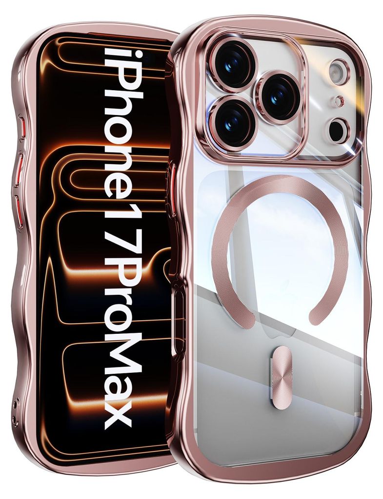 Magnetisch Hülle für iPhone 17 Pro Max, Wellen Überzug Bumper Transparent Stoßfeste Handyhülle mit Kameraschutz Pink