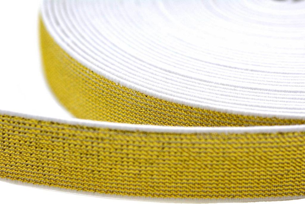 10m edles Glitzer-Gummiband elastisches Glitzerband Gummilitze Flachstrickgummi Variantenwahl, Größe:20mm, Farbe:gold-weiß