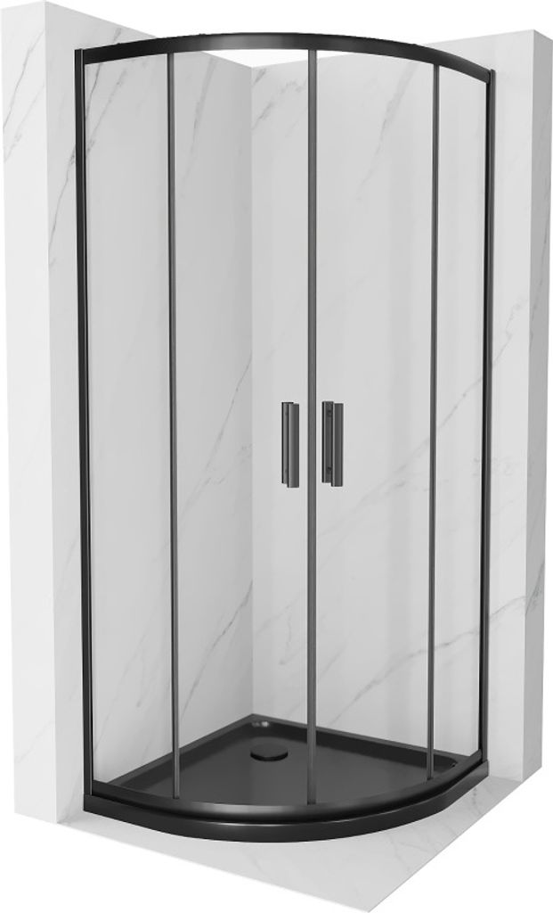 Mexen Rio halbrunde Duschkabine 80 x 80 cm, Transparent, Schwarz + Duschwanne Flat, Schwarz - 863-080-080-70-00-4170B