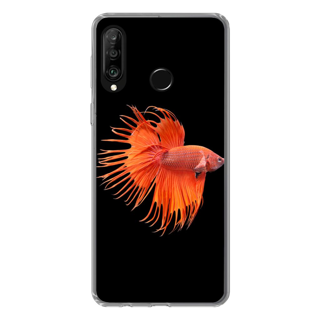 MuchoWow Handyhülle Schutzhülle Hülle für Huawei P30 Lite Fische - Wilde Tiere - Schwarz Silikon Softcase Handy Hülle - Handyhülle