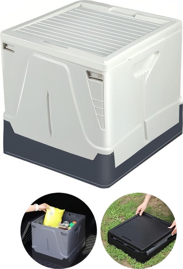 45L Faltbare Aufbewahrungsbox Mit Deckel, Stapelbarer Zusammenklappbarer Mülleimer Mit Abdeckung (Weiß)