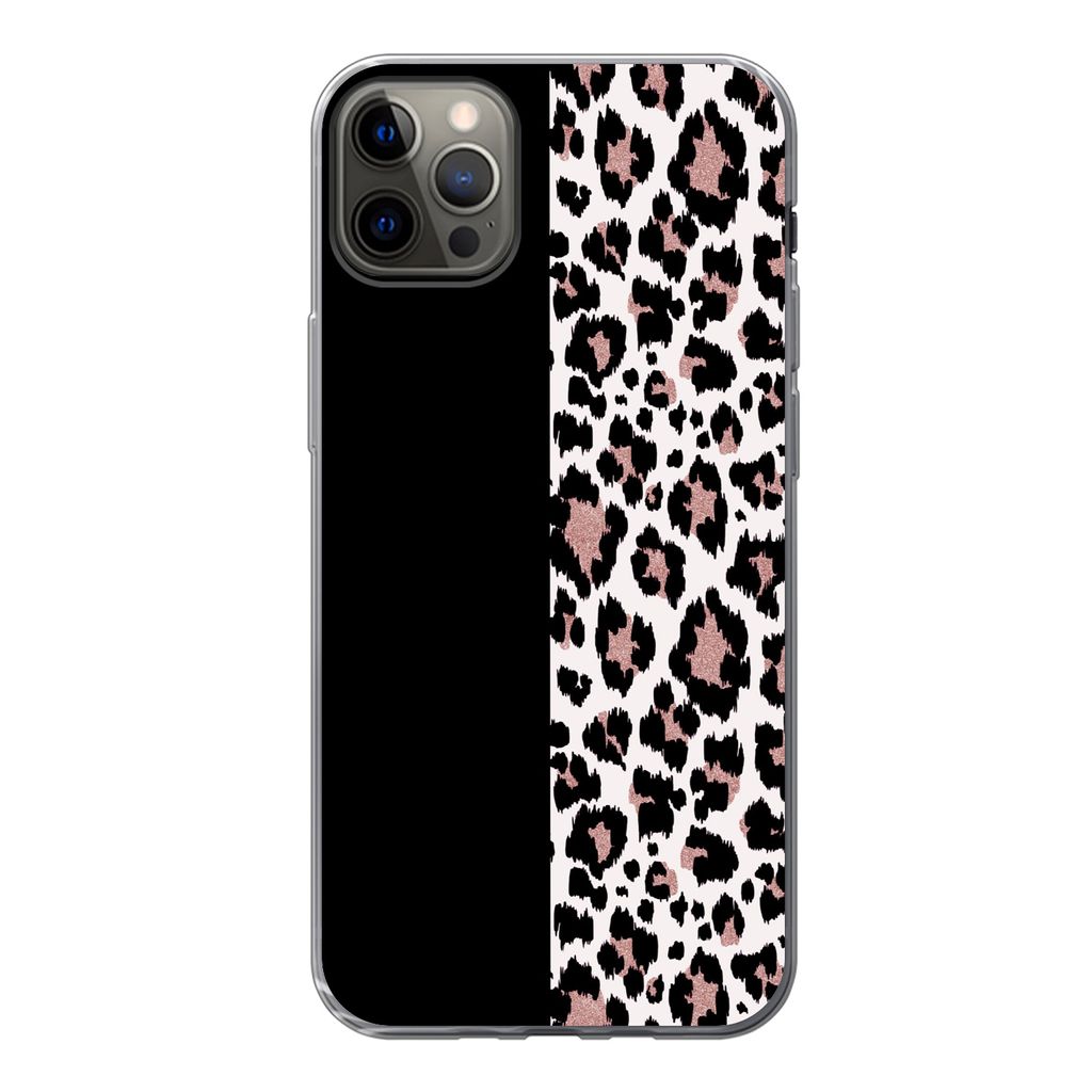 MuchoWow Handyhülle Schutzhülle Hülle für iPhone 12 Pro Max Tiermuster - Panther - Rosa Silikon Softcase Handy Hülle - Hartschale