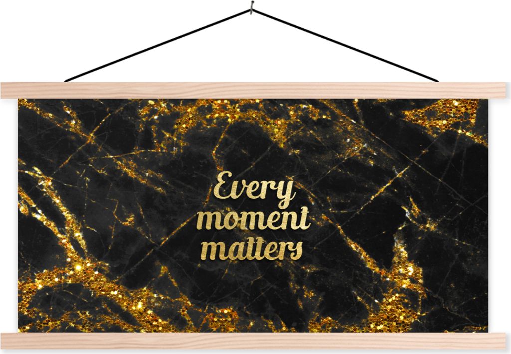 MuchoWow Textilposter Zitat - Moment - Gold - Marmor 120x60 cm mit holzfarbenen Rahmen - Klemmleiste