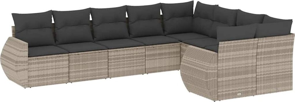 vidaXL 9-tlg. Garten-Sofagarnitur mit Kissen Hellgrau Poly Rattan