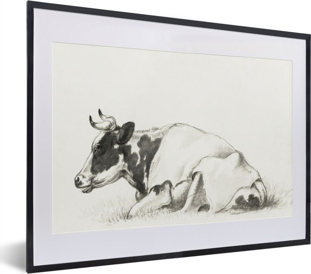 MuchoWow MuchoWow Gerahmtes Poster Liegende Kuh - Gemälde von Jean Bernard 40x30 cm - Poster mit zchwarzem Bilderrahmen - Bilderrahmen - Poste...
