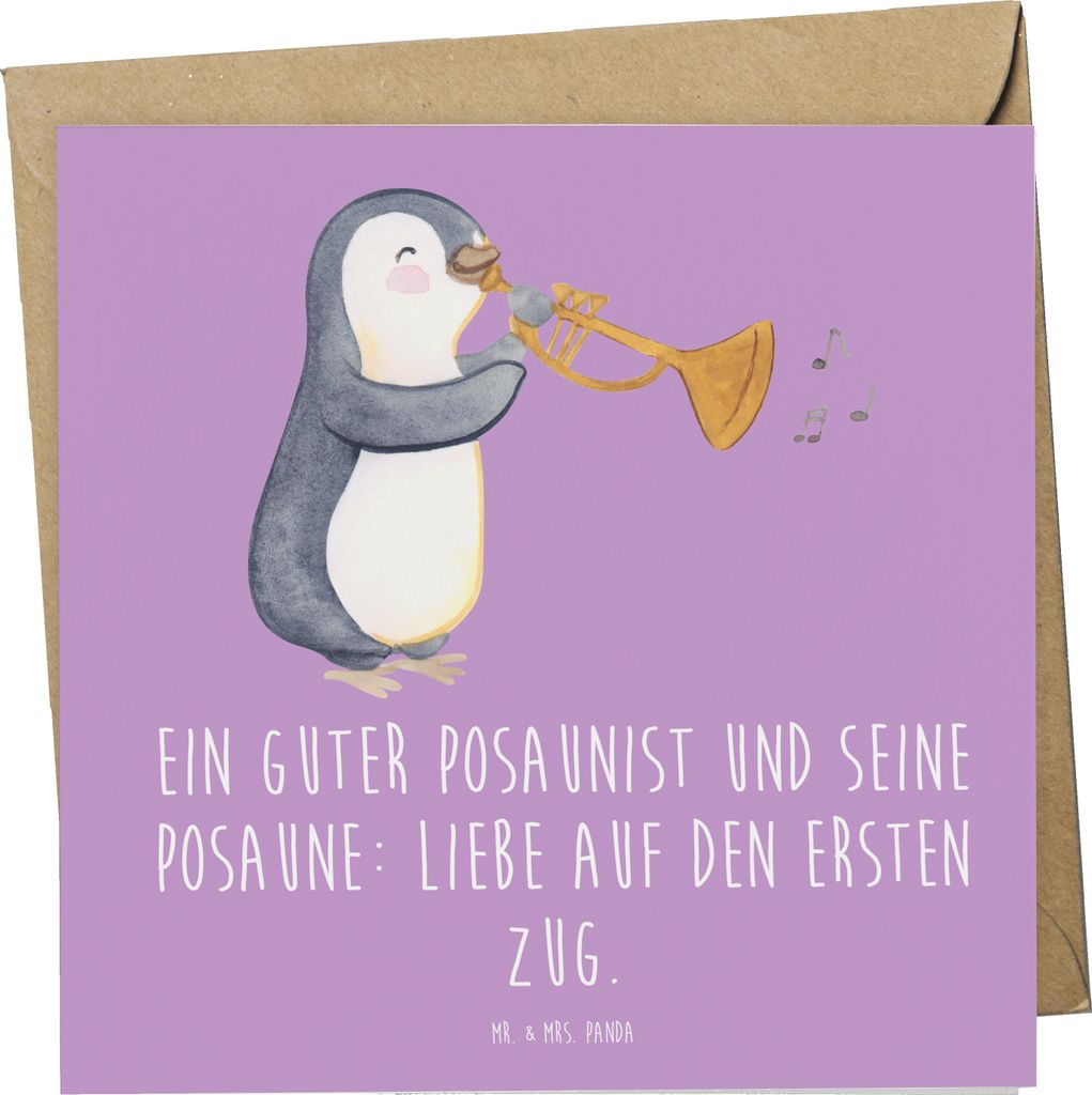 Mr. & Mrs. Panda Glückwunschkarte Posaune Liebe - Lavendeltraum - Geschenk, Spieler, Instrument, Grußkarte, Musik, Musikerwitz, Orchester, faltka...