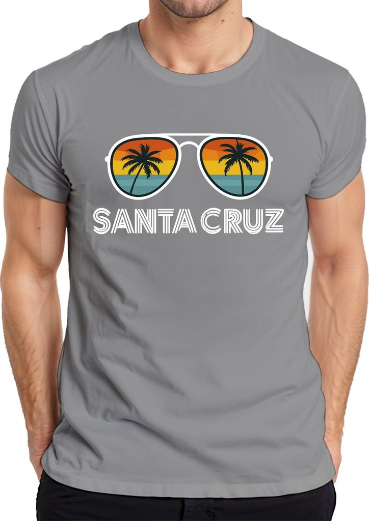Santa Cruz Sonnenbrille Palme Retro Strand Kalifornien Urlaub Herren T-Shirt, Grau, S