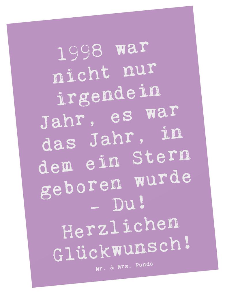 Mr. & Mrs. Panda Postkarte Spruch 1998 Geburtstag - Lavendeltraum - Geschenk, Herzlichen Glückwunsch, Alter, Geburtsjahr, Postkarten, Designkarte,...