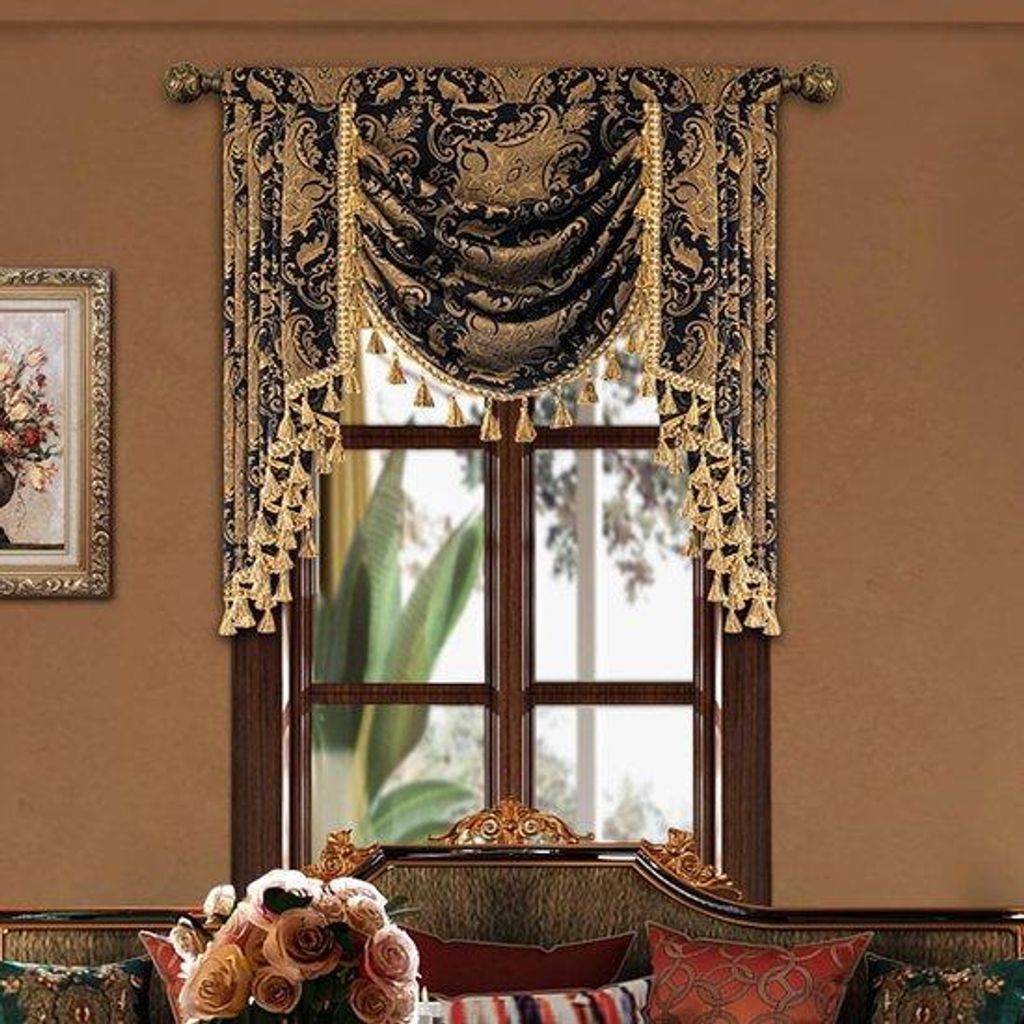 Schwarzes Jacquard Vorhang mit Fransen 100cm