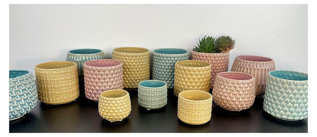 Retro Übertopf Vintage Pflanztopf für Zimmerplanzen, Sukkulenten Blumentopf Cross S (10 cm ø), rosa, Keramik