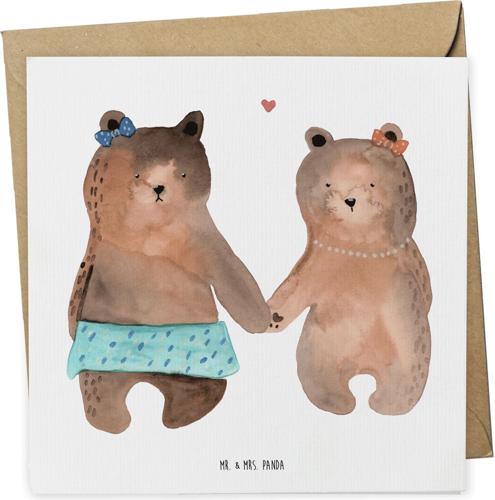 Mr. & Mrs. Panda Glückwunschkarte Bär Freundin - Weiß - Geschenk, Grußkarte, doppelkarte, faltkarte, Teddy, anlasskarte, Klappkarte