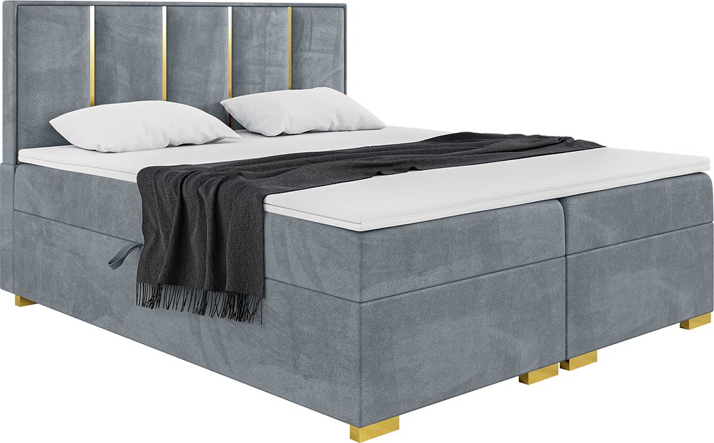 MEBLINI Boxspringbett mit Bettkasten - Gepolstert Doppelbett mit Matratze und Topper - Polsterbett mit Stauraum - Bett mit Kopfteil - Stauraumbett ...