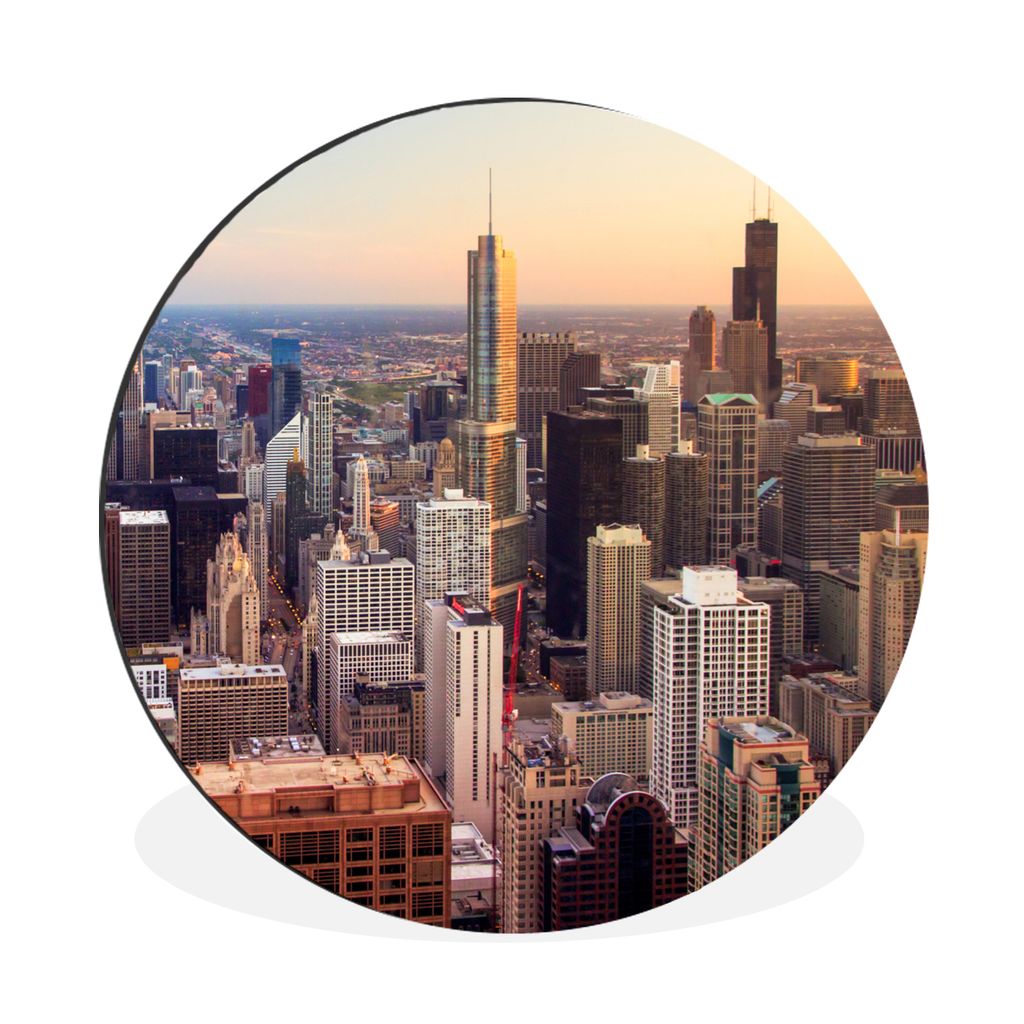 MuchoWow Aluminium Wandkreis Der Sonnenuntergang über dem Trump International Hotel and Tower Ø 30 cm Wanddeko Modern Wohnzimmer - Wand Bild - ...
