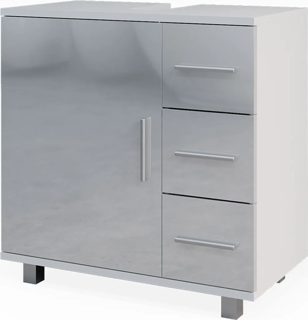 Petit Meuble de Salle de Bain 60cm pour Vasque, Rangement Blanc Brillant
