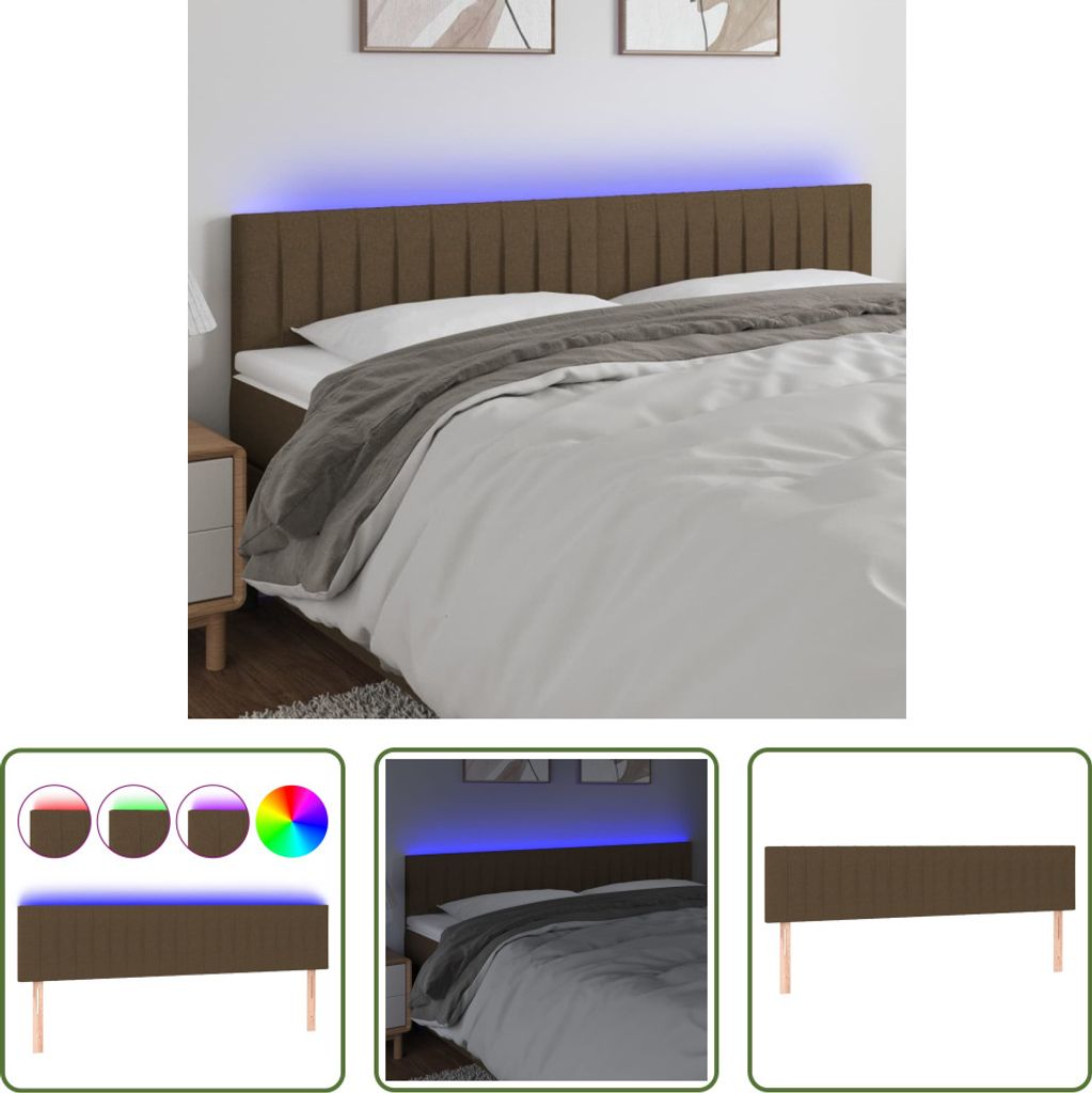 The Living Store LED Kopfteil Dunkelbraun 180x5x78/88 cm Stoff