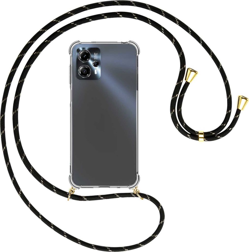 Handykette Backcover-Schutzhülle mit Band (Metall goldfarben) für Motorola Moto G13, Moto G23 (6.5'') - schwarz/gold
