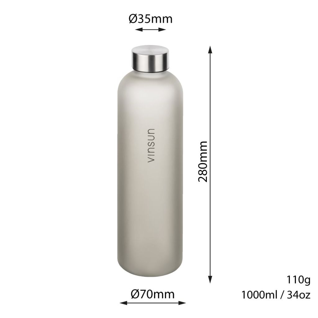 Trinkflasche 1L Sport Flasche Schraubverschluss BPA frei für Kohlensäure Vinsun 