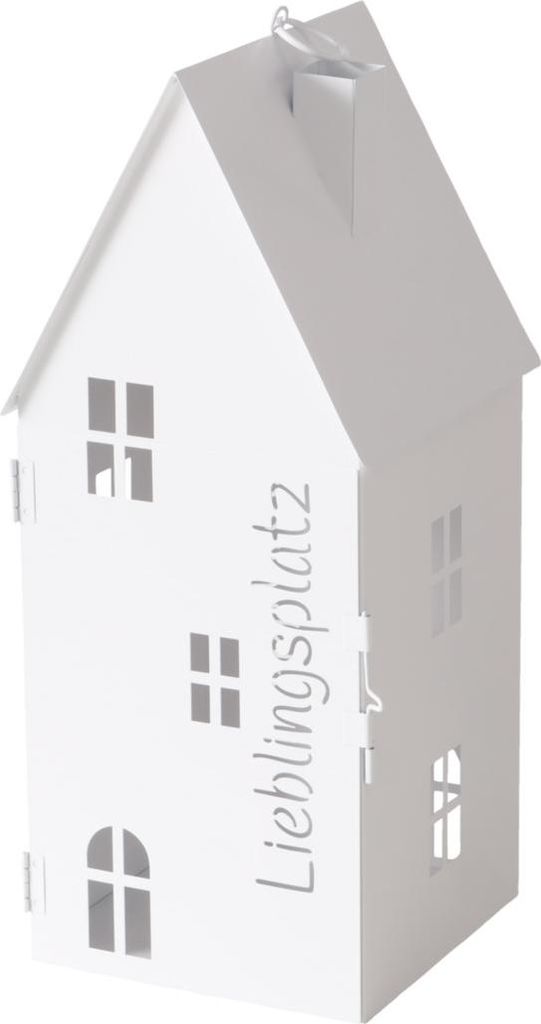 Boltze Laterne Haus HOME, weiß, aus lackiertem Eisen, 15 cm breit, 36,5 cm hoch