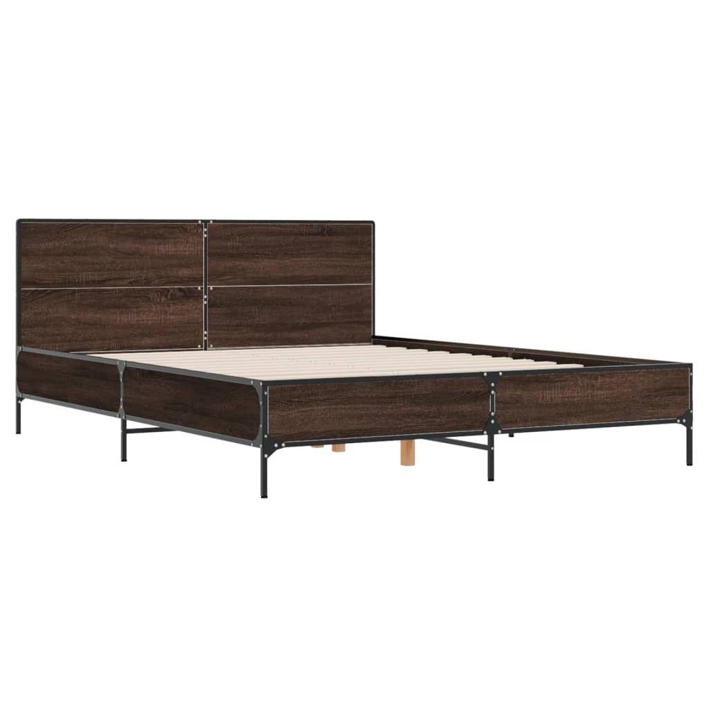(Robust Möbel)Bettgestell/Doppelbett ️Hochwertiges - Polsterbett Erwachsene/r /Kind - Braun Eichen-Optik 150x200cm Holzwerkstoff Metall - Kl...