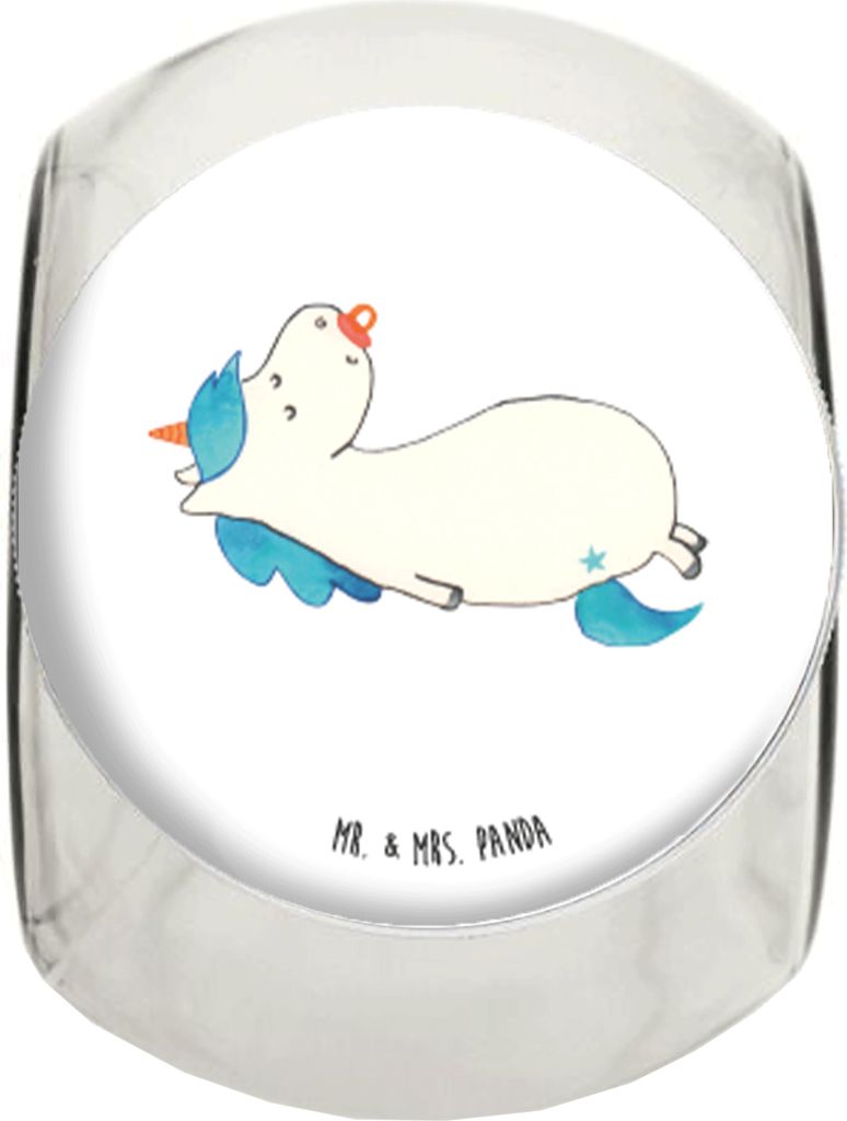 Mr. & Mrs. Panda Süßigkeiten Glas Einhorn Schnuller L 870ml - Weiß - Geschenk, glasbehälter, Vorratsbehälter, Geburt, Teedose, gewürzglas, Ge...