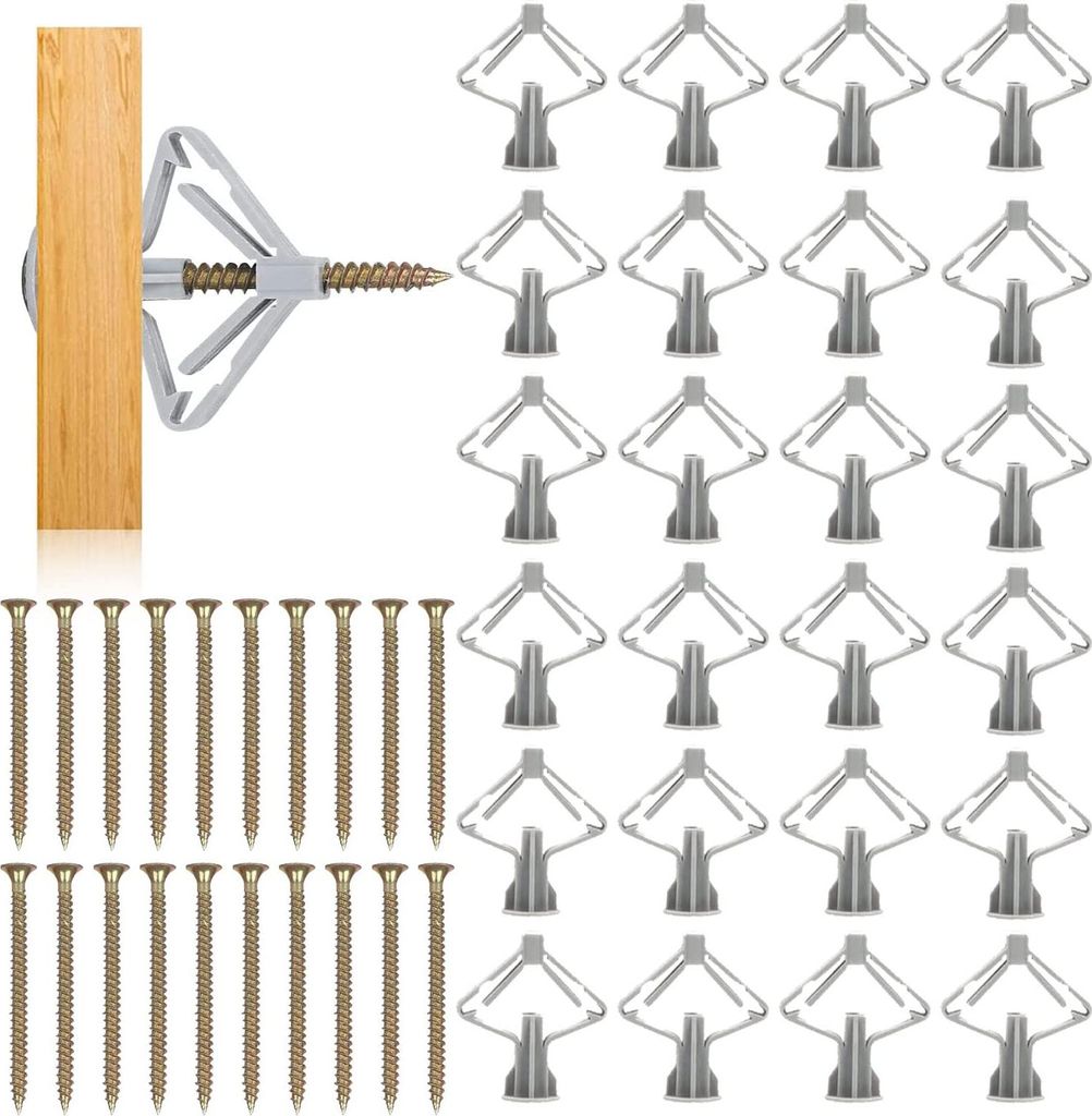 Gipskarton-Hohlraumdübel Schmetterling Set Schrauben 13 x 35 mm 50 Stk
