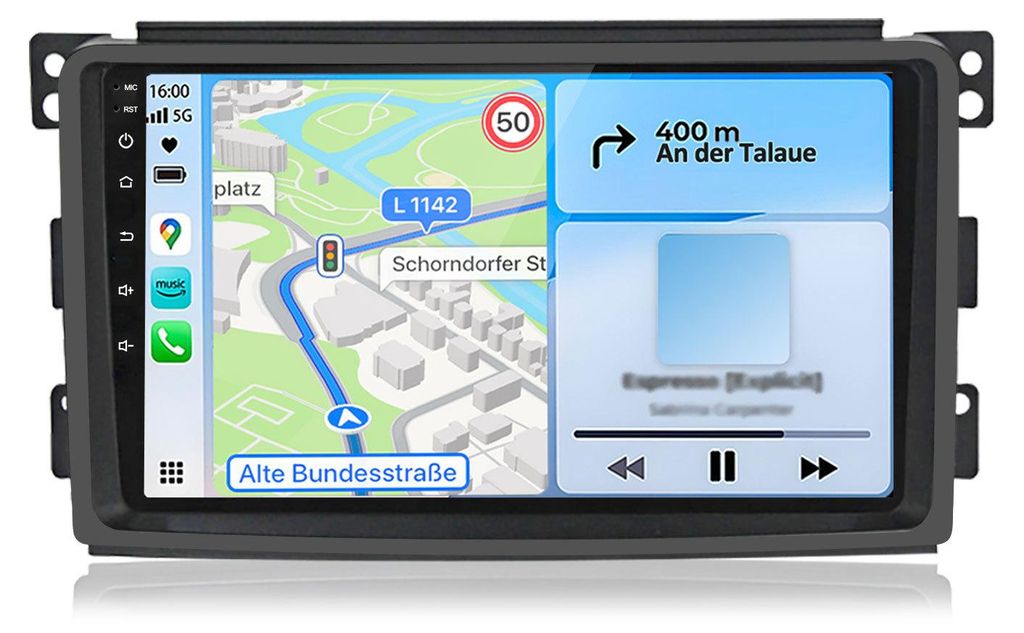 9 Zoll Android Autoradio für Smart Fortwo 451 2005-2010 4GB 64GB Carplay Android Auto GPS Navi WLAN Bluetooth 2-DIN mit DSP