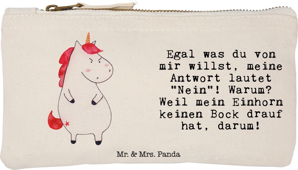 Mr. & Mrs. Panda kosmetiktäschchen Einhorn Wut Größe S Klein - Weiß - Geschenk, Nein, pencil case, Etui, Kosmetiktasche, Schlampermäppchen, Sc...