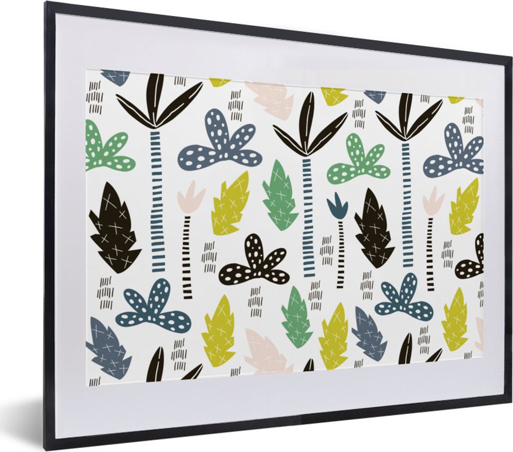MuchoWow MuchoWow Gerahmtes Poster Dschungel - Blatt - Baum - Muster 40x30 cm - Poster mit zchwarzem Bilderrahmen - Bilderrahmen - Poster im Ra...