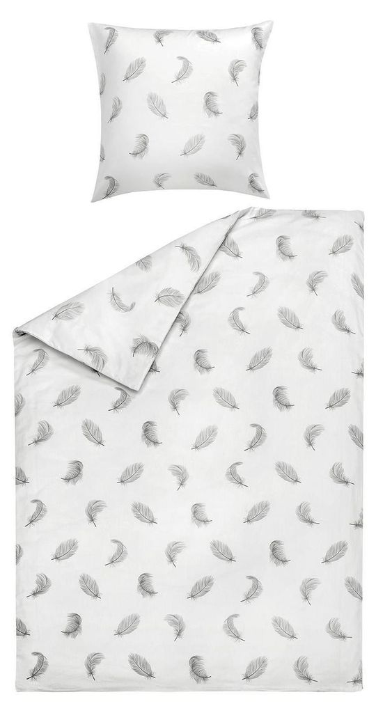 Satin-Bettwäsche - 155 x 220 cm - Weiß - Grau - Baumwolle - Produktbild 