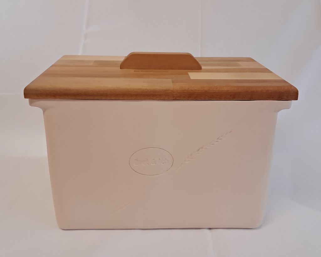 Keramischer Brottopf - Brotkasten aus Ton unglasiert mit Holzdeckel, 100% Handarbeit B12 Ltr